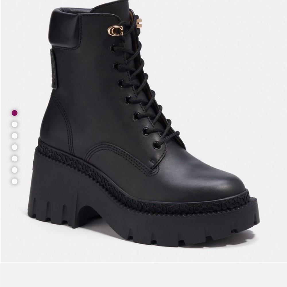 Coach Black Lace Up lug sole combat boot
